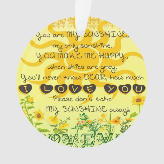 Je bent mijn zonneschijn met bloemen in Geel Ornament (voorkant)