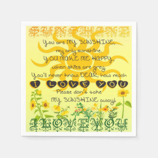 Je bent mijn zonneschijn met bloemen in Geel Servetten