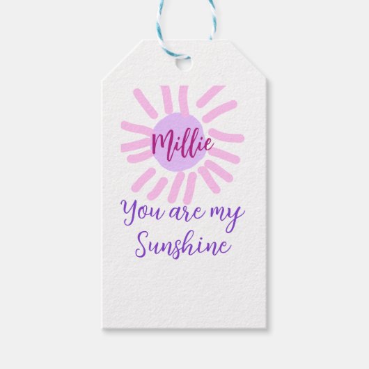 Je bent mijn zonneschijn paarse roze pastel zonnes cadeaulabel (Voorkant)