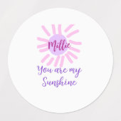 Je bent mijn zonneschijn paarse roze pastel zonnes labels (Design 2)