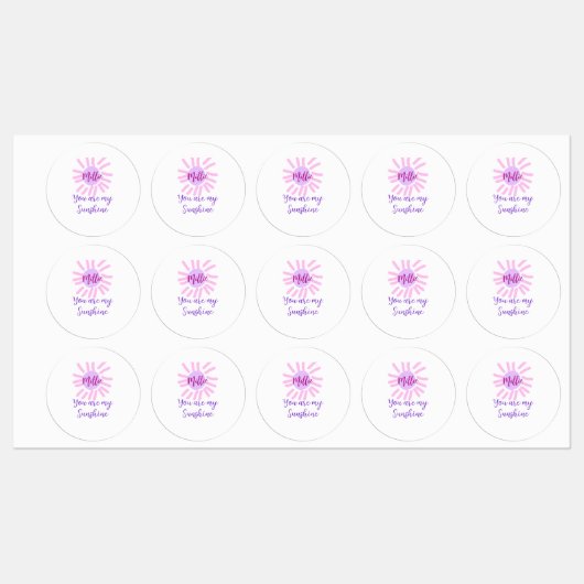 Je bent mijn zonneschijn paarse roze pastel zonnes labels (Vel)