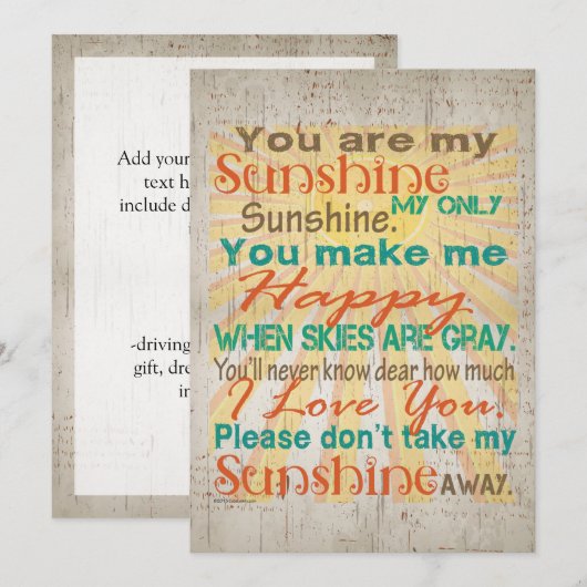 Je bent mijn zonneschijn Sinaasappel/Blauwgroen/Cr Kaart (Voorkant / Achterkant)