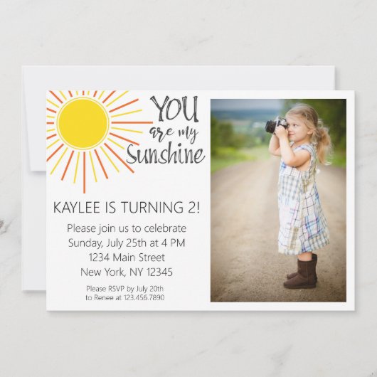 Je bent mijn zonneschijndag uitnodiging met afbeel (Voorkant)