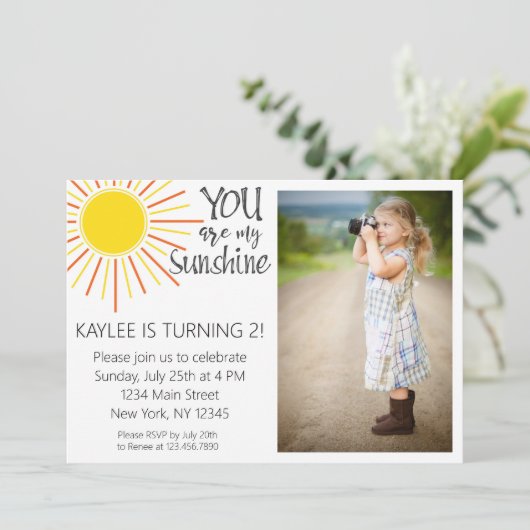 Je bent mijn zonneschijndag uitnodiging met afbeel (Staand voorkant)