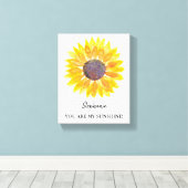 Je bent mijn zonnige, gepersonaliseerde zonnebloem canvas afdruk (Insitu (Houten vloer))