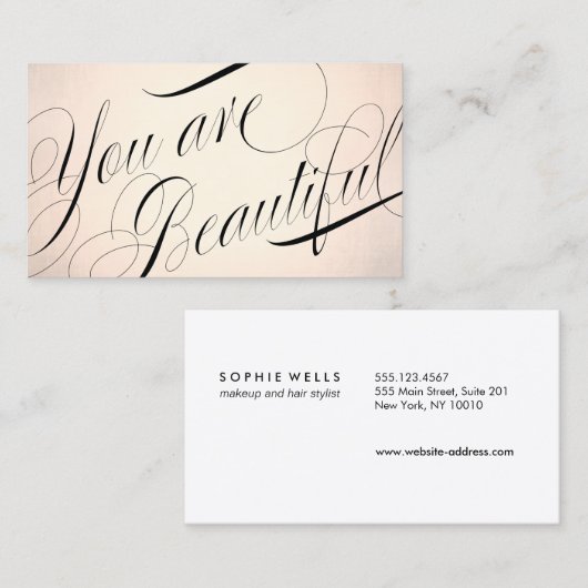Je bent mooi kalligrafie Roos Gold Beauty Visitekaartje (Voorkant / Achterkant)