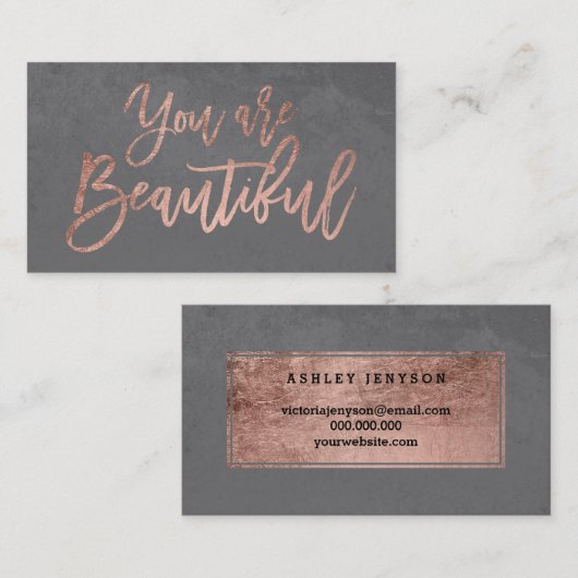 Je bent mooi roos gouden tipografiemcement grijs visitekaartje (Voorkant / Achterkant)