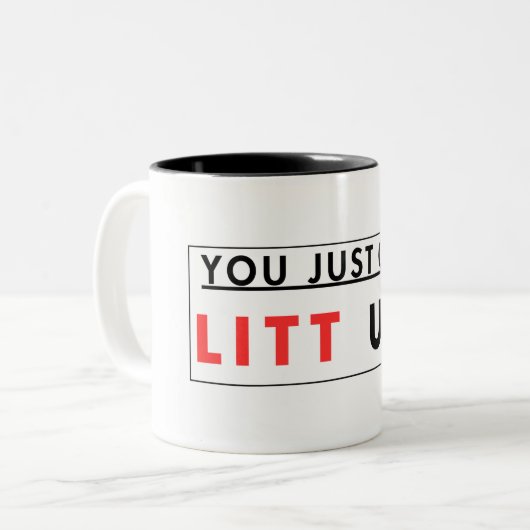 Je bent net opgestaan! tweekleurige koffiemok (Voorkant links)