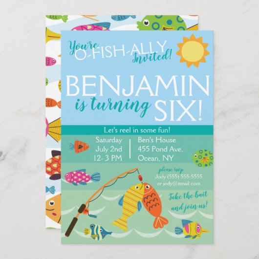 Je bent O-Fish-Ally uitgenodigd. Birthday Uitnodig Aankondiging (Voorkant / Achterkant)