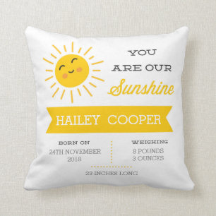 Je bent onze Sunshine - Nursery Birth Stats Pillow Kussen