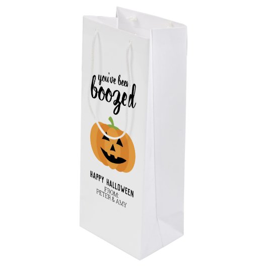 Je bent opgevoed - Pumpkin Halloween Party Wijn Cadeautas (Voorkant Gekanteld)