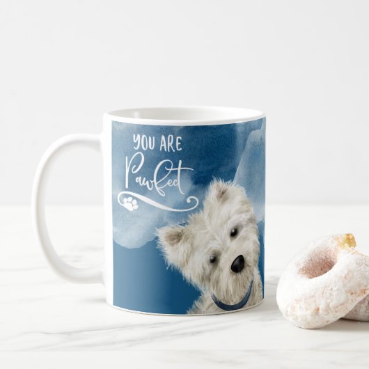 Je bent Pawfect, Westie Poodle Dog Fun Dog Blue Koffiemok (Met donut)