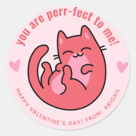 Je bent perr-fect! Cute Cat Classroom Valentijn Ronde Sticker