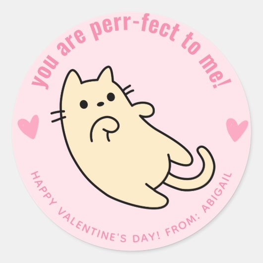 Je bent perr-fect! Cute Cat Classroom Valentijn Ronde Sticker (Voorkant)