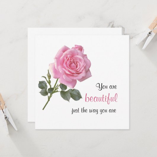 Je bent prachtig, net zoals je bent en roze Rose Kaart (Voorkant / Achterkant in situ)