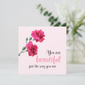 Je bent prachtig net zoals je roze bloem bent kaart (Staand voorkant)