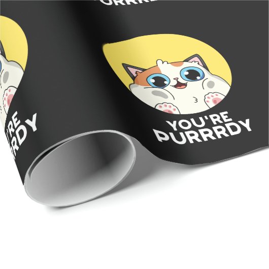 Je bent Purrdy Funny Cat Pun Dark BG Cadeaupapier (Rol Hoek)