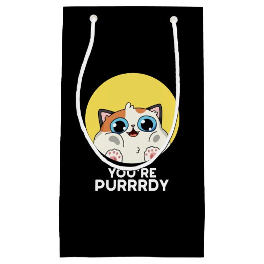 Je bent Purrdy Funny Cat Pun Dark BG Klein Cadeauzakje (Voorkant)