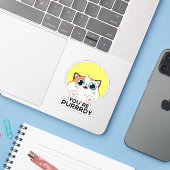 Je bent Purrdy Funny Cat Pun Sticker (Laptop met iPhone)