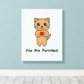 Je bent Purrrfect - Blauwe Achtergrond Canvas Afdruk (Insitu (Houten vloer))