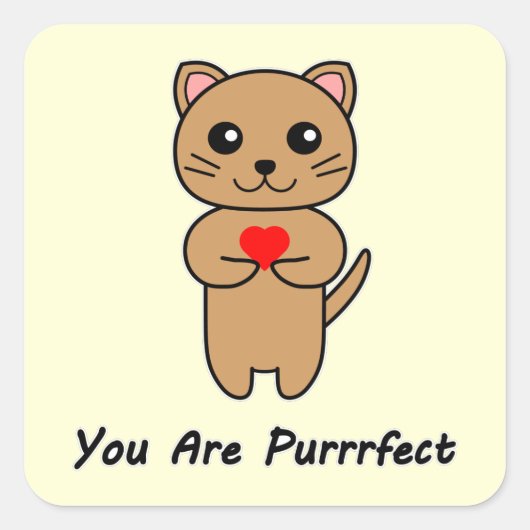 Je Bent Purrrfect - Gele Achtergrond Vierkante Sticker (Voorkant)