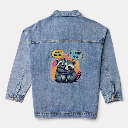 Je bent raar, ik hou je wel, grappige wasbeer en o denim jacket (Achterkant)