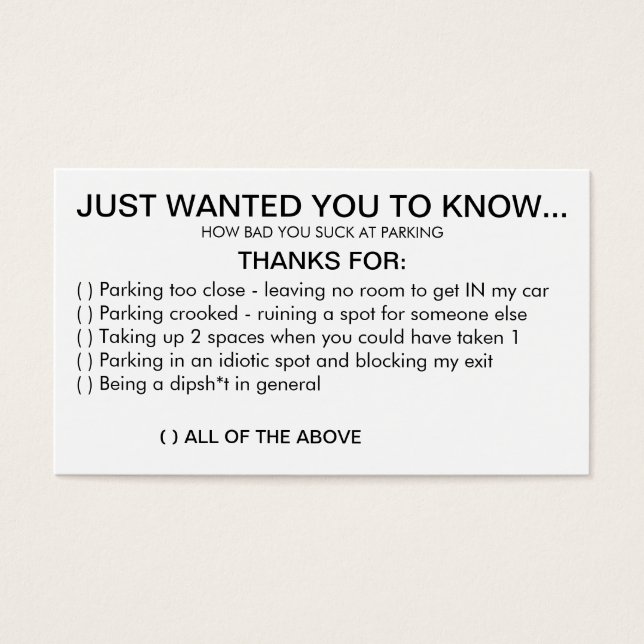 Je bent slecht bij Parking Visitekaartjes (Voorkant)
