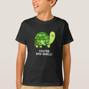 Je bent Spe-shell Funny Tortoise Pun Dark BG T-shirt