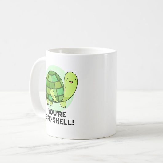 Je bent Spe-shell Funny Tortoise Pun Koffiemok (Voorkant links)