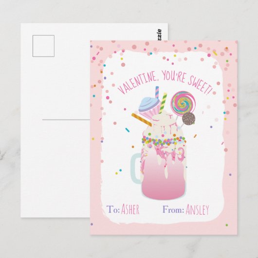 Je bent Sweet Crazy Milkshake Snoep Kinder Valenti Briefkaart (Voorkant / Achterkant)