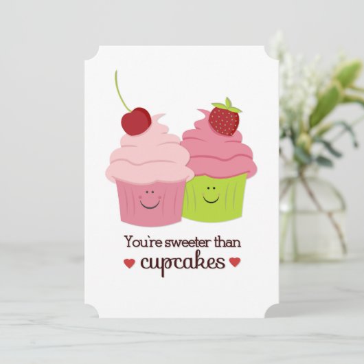 Je bent Sweeter dan Cupcakes Valentijnsdag Flat Feestdagenkaart (Staand voorkant)
