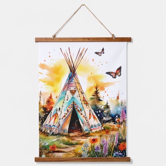 Je bent thuis! Kleurrijke TeePee met Wildflowers Hangend Wandkleed (Voorkant)