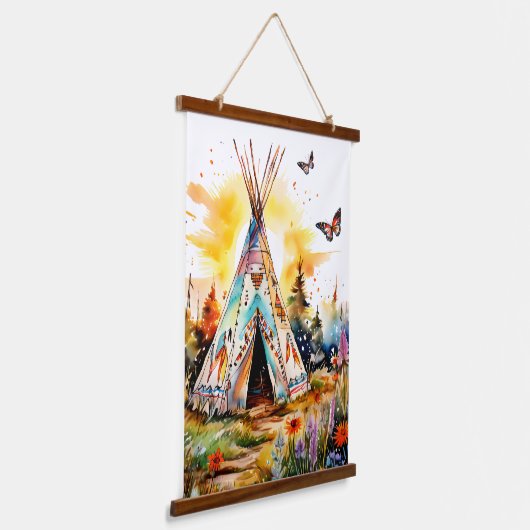 Je bent thuis! Kleurrijke TeePee met Wildflowers Hangend Wandkleed (Gebogen)