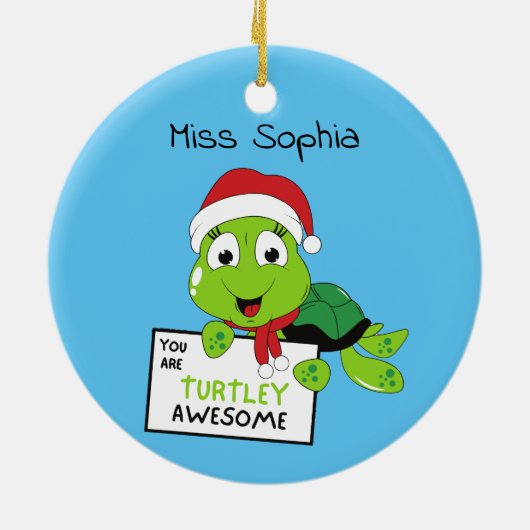 Je bent Turtley Geweldige Funny Turtle Puns Blue Keramisch Ornament (Achterkant)