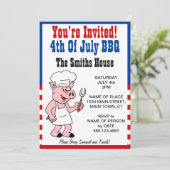 Je Bent Uitgenodigd 4 Juli BBQ Varken Cartoon Kaart (Staand voorkant)