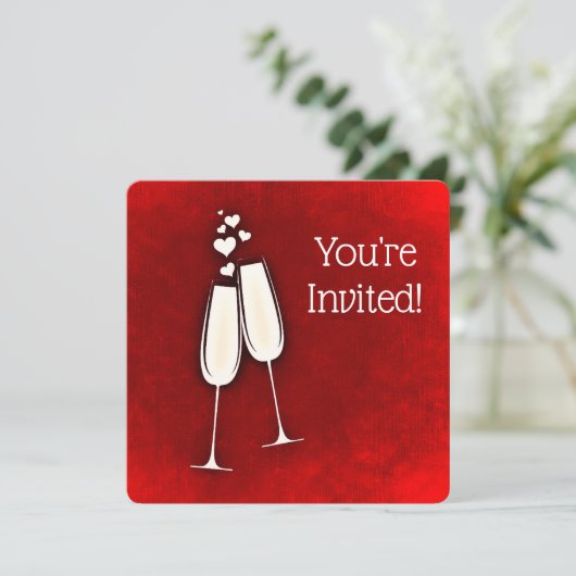 Je bent uitgenodigd 50th Jubileum champagne harten Kaart (Staand voorkant)