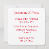 Je bent uitgenodigd 50th Jubileum champagne harten Kaart (Achterkant)