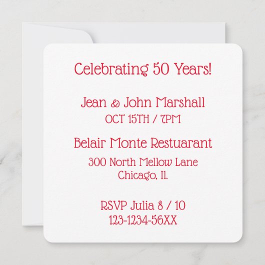 Je bent uitgenodigd 50th Jubileum champagne harten Kaart (Achterkant)
