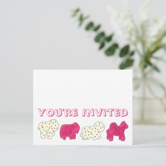Je bent uitgenodigd Animal Crackers verjaardagsfee Uitnodiging Briefkaart (Staand voorkant)