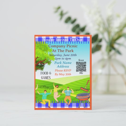 Je bent uitgenodigd, bedrijf Picknick Zomer QR cod Uitnodiging Briefkaart (Staand voorkant)