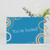 Je bent uitgenodigd - Blauwe en Oranje cirkels Kaart (Staand voorkant)