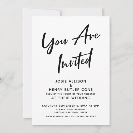 "Je bent uitgenodigd" Calligrafie Moderne bruiloft Kaart (Voorkant)