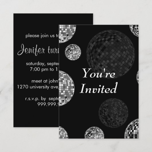 Je bent uitgenodigd - Disco Balls Kaart (Voorkant / Achterkant)