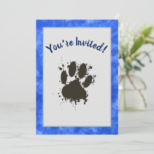 Je bent uitgenodigd Dog Paw Party Blue Waterverf Kaart (Staand voorkant)