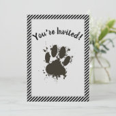 Je bent uitgenodigd Dog Paw Party Stripes Patroon Kaart (Staand voorkant)