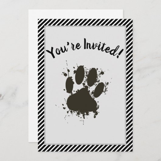 Je bent uitgenodigd Dog Paw Party Stripes Patroon Kaart (Voorkant / Achterkant)