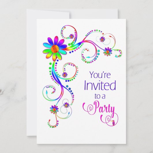 Je bent uitgenodigd, Fun Floral, kleurrijk Kaart (Voorkant)