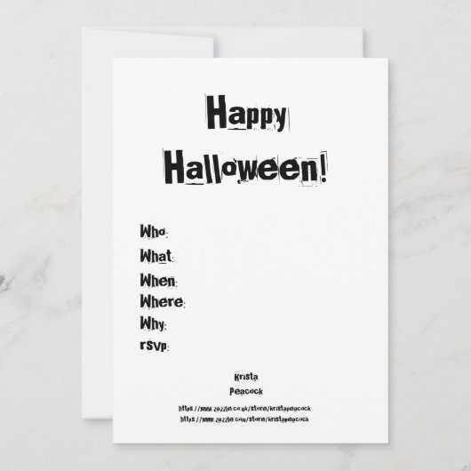 Je bent uitgenodigd Happy Halloween Sick Jack O'La Kaart (Achterkant)