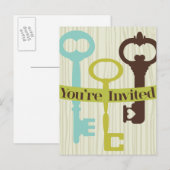 Je bent uitgenodigd met Keys en houtkorrel Uitnodiging Briefkaart (Voorkant / Achterkant)