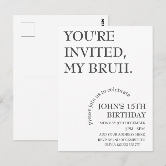 JE BENT UITGENODIGD, MIJN BRUH Funny Birthday gepe Briefkaart (Voorkant / Achterkant)